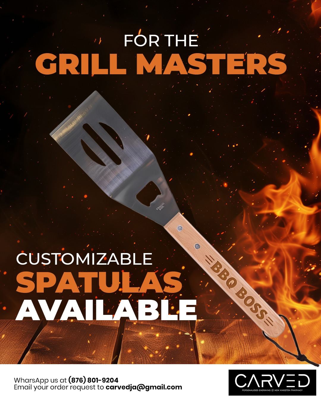 Customizable BBQ spatula engraved with a name or quote